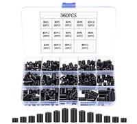 360 Pcs Entretoise Plastique, Rondelles Rondes en Plastique ABS, Entretoises en Nylon Isolantes non Filetées M3/M4, Noir, 14 Tailles Différentes