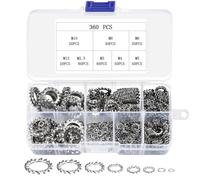 360 Pcs Rondelle de Blocage, Rondelle Eventail Inox, Rondelles de Retenue à Dents Externe, Rondelles de Serrage en Acier Inoxydable, M2,5 M3 M4 M5 M6 M8 M10 M12
