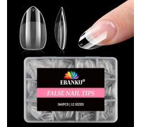 360 Pièces Ongles Faux Tips D'Ongles Amandes Moyens Courts EBANKU Pré-Formés Transparents Ongles À Poser Acryliques Extensions D'Ongles Pour Femmes Filles Manucure DIY 12 Tailles