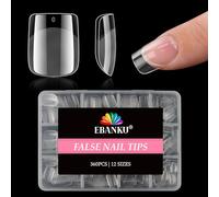 360 Pièces Ongles Faux Tips D'Ongles Carrés Moyens EBANKU Pré-Formés Transparents Ongles À Poser Acryliques Extensions D'Ongles Pour Femmes Filles Manucure DIY 12 Tailles