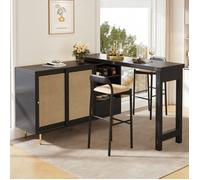 360° Pivotant Table de bar extensible， Table à manger extensible, buffet. Casiers + étagères de rangement，120-187x40 x 71,4，noir