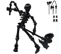 360° Poseable Skeleton Warrior Kit, 3D Printed Skeleton Action Figure, Halloween Human Torch Action Figure, Horror Tiny Fully Articulated Splicing Movable for Desktop Decorations(Noir)