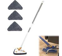 360 Rotatable Adjustable Cleaning Mop, 360 Cleaning Mop, Extendable Triangle Mop 360 Rotatable, Microfiber Sweeper Dust Mop with 3 Replacement Cloth for Home Cleaning (White)