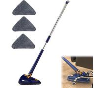 360 Rotatable Adjustable Cleaning Mop, 360 Cleaning Mop, Extendable Triangle Mop 360 Rotatable, Microfiber Sweeper Dust Mop with 3 Replacement Cloth for Home Cleaning (Blue)