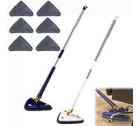 360 Rotatable Adjustable Cleaning Mop, 360 Cleaning Mop, Extendable Triangle Mop 360 Rotatable, Microfiber Sweeper Dust Mop with 3 Replacement Cloth for Home Cleaning (White+Blue)