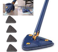 360° Rotatable Adjustable Cleaning Mop Extendable Triangle Mop Microfiber Mop with Long Handle Multifunctiona Push-Pull Automatic Squeezing Mop with Replacement Pads for Cleaning Walls (Blue 4)
