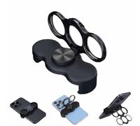 360° Rotatable Dual-Ring Three-Finger Phone Holder,Multipurpose Foldable Desktop Lazy Holder,Back Clip Mount Mobile Support Compatible with Smartphones,for Car,Desk,Kitchen & Office (Black)