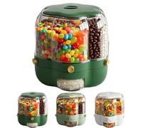 360° Rotating Candy Dispenser 6 Compartments, Candy Dispenser 360° Rotating, Christmas Candies Dispensers, One-Button Dispensing for Snacks, Candies, Coffee Beans, Rice, Grain (Deep Green,L)