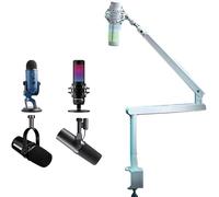 360° Rotating Microphone Desk Stand with Hidden Cable Management & Non-Slip Base, 3kg Load Capacity Cantilever Boom Arm for Streaming/Podcast/Recording, Compatible with Blue Yeti, Snowball, USB Mics