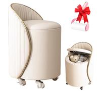 360 Rotating Storage Dressing Chair with Wheels, Artificial Leather Upholstered Vanity Stool, Modern High Rebound Round Makeup Chair for Bedroom Living Room