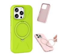 360° Spin Magnetic Ring Stand Silicone for iPhone 17 Pro Max Case, Liquid Silicone Rubber Soft Phone Case for 17/16/15/14 Series, Shockproof Vibrant Grip Full Camera Protection (Green,For iPhone17)