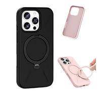 360° Spin Magnetic Ring Stand Silicone for iPhone 17 Pro Max Case, Liquid Silicone Rubber Soft Phone Case for 17/16/15/14 Series, Shockproof Vibrant Grip Full Camera Protection (Black,For iPhone16)