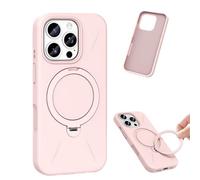 360° Spin Magnetic Ring Stand Silicone for iPhone 17 Pro Max Case, Liquid Silicone Rubber Soft Phone Case for 17/16/15/14 Series, Shockproof Vibrant Grip Full Camera Protection (Pink,For iPhone17 Pro)
