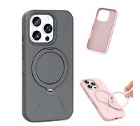 360° Spin Magnetic Ring Stand Silicone for iPhone 17 Pro Max Case, Liquid Silicone Rubber Soft Phone Case for 17/16/15/14 Series, Shockproof Vibrant Grip Full Camera Protection (Gray,For iPhone14Pro)