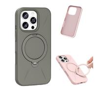 360° Spin Magnetic Ring Stand Silicone for iPhone 17 Pro Max Case, Liquid Silicone Rubber Soft Phone Case for 17/16/15/14 Series, Shockproof Vibrant Grip Full Camera Protection (Titanium,For iPhone17)