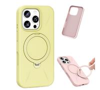 360° Spin Magnetic Ring Stand Silicone for iPhone 17 Pro Max Case, Liquid Silicone Rubber Soft Phone Case for 17/16/15/14 Series, Shockproof Vibrant Grip Full Camera Protection (Yellow,For iPhone14)