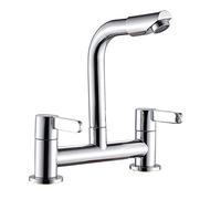 360° Swivel Kitchen Sink Mixer Taps - 2 Hole Brass Monobloc Dual Lever Faucet with Aerator Deck Mounted Hot & Cold Bridge Tap 180mm Centers Black Finish