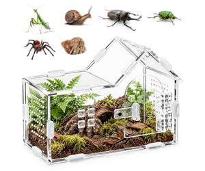 360° Terrarium Escargot Terrarium Phasme en Acrylique, 20x10x15 cm | Terrariums avec Ventilation Croisée, Boîte d'alimentation pour Reptiles, Mini Terrarium pour Insectes Tarentules Geckos