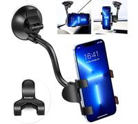 360° Universal Car Phone Holder Suction Cup Long Arm Windshield Holder Smartphone Holder-Black/Red
