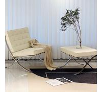 360Home Fauteuil vintage avec pouf en cuir véritable Beige