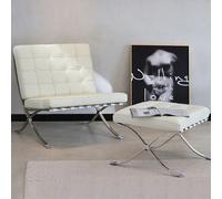 360Home Fauteuil vintage avec pouf en similicuir beige