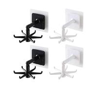 360Rotating Folding Hook,4pcs 6 Claws 360 Degree Rotating Hooks,Rotating Hooks Without Nails,7*7*2.5cm(White/Black)