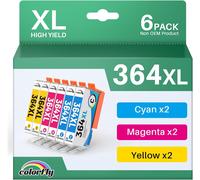 364 XL Compatible Cartouches d'encre Remplacement pour HP 364XL pour HP Photosmart 5520 5510 6525 6520 5515 5525 5522 5524 6510 Deskjet 3520 Officejet 4620 (Cyan Magenta Jaune,6-Pack).[Y644]