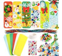364pcs Kit de bricolage de Noël 18 Marque Pages en Mousse Signets et Autocollants Assortis Sticker à Paillettes Flocon de Neige Sapin avec Pompons Artisanat Décoration pour Enfants Fête Noël Nouvel An