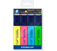 364wp4 Textsurfer Classic, Surligneurs Fluorescents De Haute Qualité Résistants Aux Uv, Pointe Biseautée De 1 À 5 Mm, Étui Plastique Avec 4 Surligneurs Assortis