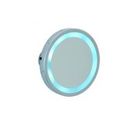 WENKO Miroir mural à DEL Mosso - 3 ventouses, surface de miroir ø 11.5 cm 300 % grossissement, Acier, 15 x 15 x 2.5 cm, Chromé