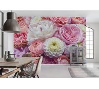 368x254 CM Mural Géant Papier Peint Fleurs Blanc Rose Salle à Manger Décor Art