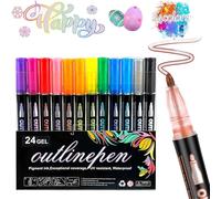 36Color Coloring Lightstick Graffiti Pens, Coloring Lightstick Graffiti Highlighter Pens, Shimmer Double Line Outliner Markers, Colors Double Line Outline Art Pens for Drawing/Greeting Cards (24Color)