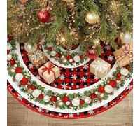 36Inch Décoration de Jupe d'arbre de Noël, Jupe d'arbre de Noël Ronde - Motif à Carreaux et Guirlandes Rouges pour Le Nouvel an et l'hiver et Le Tapis d'arbre pour Les Fêtes
