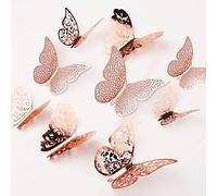 36Pcs 3D Papillon Stickers, 3 Styles 3 Tailles Papillon Autocollant Mural Découpe Or Rose Décoration de Papillon pour Maison Décor de Fête