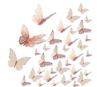 36Pcs 3D Papillons Decoration,Autocollant mural de papillon,Decoration Chambre Papillon Stickers,Or Rose Décoration de Papillon pour Maison Décor de Fête