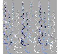 36Pcs Bleu Tourbillonnantes Guirlande Décorations de Fête Bleu Royal et Blanc Ruban en Feutre Suspendue Banderole de Plafond en Spirale pour Anniversaire Bapteme Mariage Nautique Diplômes Fiesta Decor