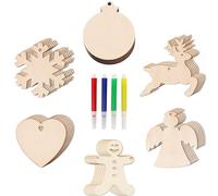 36Pcs Boules de Noël pendentifs en Bois avec Corde de Jute & marqueur,Bricolage Noël Déco Bois à Peindre,6 Motifs de Noël Kit Ornement Bois