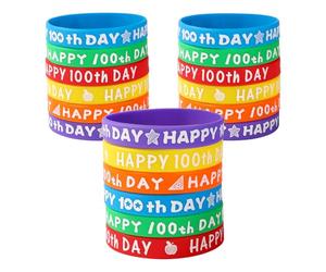 36pcs Bracelets pour 100th Jour d'École, Bracelets Colorés en Silicone Cadeau pour Étudiant pour 100th Jour d'École pour Fournitures de Fête Scolaire Récompenses pour Étudiants