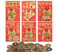 36pcs Enveloppes Rouges pour le Nouvel An Chinois Accompagnées de 50pcs Feng Shui, Enveloppes Rouges à Motif Cheval Idéales pour et Comme Cadeau de Chance la Fête du Printemps