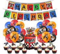 36PCS Motocross Theme Birthday Party Decoration, Motorcycle Theme Balloon Set, Happy birthday banner Birthday Cake Decoration, DIY Cake Birthday Party