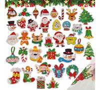 36pcs Noël Autocollants de Peinture Diamant Painting Porte clef Sticker Bonhomme de neige Père Noël Sapin Pingouin DIY Autocollants Strass Animaux Pendentif Décoration DIY Cadeau pour Enfant Adulte