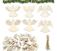 36pcs Pendentif Ange Gardien Bois, Porte Bonheur en Bois, Decoration Noel Anges Cadeau