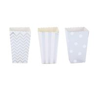36PCS Popcorn Boxes | Large Capacity Top Opening Design for Easy Filling & Serving | Lightweight Paper Cups for Parties/Movies/Carnivals | 3 Pattern Variety Pack (Silver)