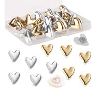 36pcs Punaises Cœur, Épingle Murales Décoratives Mignonnes pour Tableau Liège Panneau D'affichage Mur Bureau Domestique Affiches Photos Cartes Postales Cartes Fixation (Or, Argent)