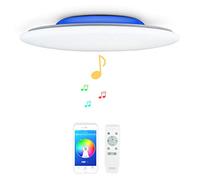 36W Φ40cm Abat-jour étoilé Musique Plafonnier LED avec Haut Parleur Bluetooth,luminaire couleur changeante avec Telecommande,lustre enceinte bluetooth for Salon Salle de bain Cuisine Chambre Enfants