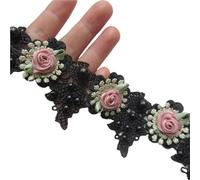 36x Pearl Rose Flowers Gold Lace Trim Embroidered Ribbon Fabric Patchwork Sewing Craft For Costume Clothes Decoration(Black)