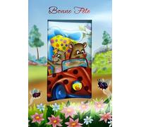 37-034 Carte de Vœux 3D Pop-up BONNE FÊTE Enfant avec Enveloppe Format 12x17,5cm Ours en Voiture Coccinelle avec Paquet Cadeau Pour célébrer un évènement heureux ou fêter un prénom Saint-e Patron-ne