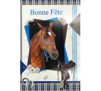 37-056-1 Carte de Vœux BONNE FÊTE Cheval en Relief pour Jeune Fille Cavalière Club équestre Hippique avec Enveloppe Format 12x17,5cm Fêter un prénom Sainte Catherine 25 novembre Fer Porte-Bonheur