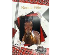 37-056-2 Carte de Vœux BONNE FÊTE Cheval en Relief pour Jeune Fille Cavalière Club équestre Hippique avec Enveloppe Format 12x17,5cm Fêter un prénom Sainte Catherine 25 novembre Fer Porte-Bonheur