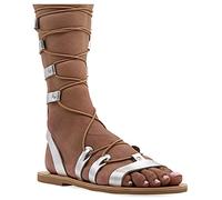 37 argent Emmanuela Sandales en cuir dans un style grec ancien, des sandales de gladiateur plat à la main avec des orteils ouverts, des chaussures d'été pour femmes